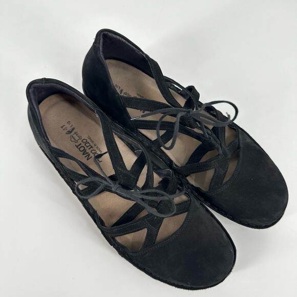 Naot Suede‎ Calathea Lace Cut Out Black Size 41 Crisscross Velvet Nubuck Sandal - Picture 2 of 10